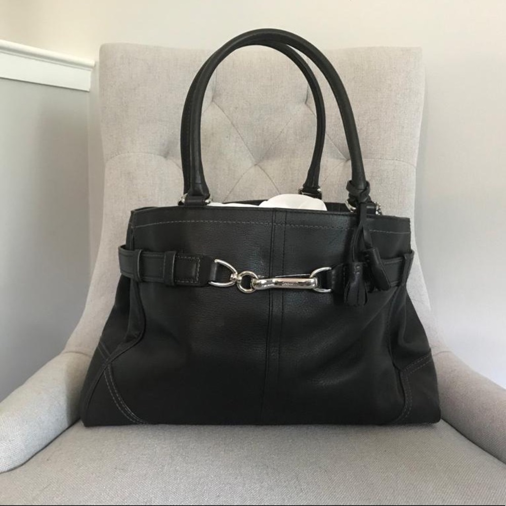 Coach Hampton belted black satchel with silver hardware